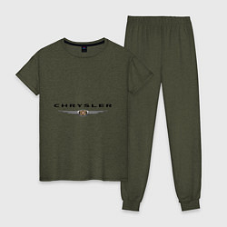 Пижама хлопковая женская Chrysler logo, цвет: меланж-хаки