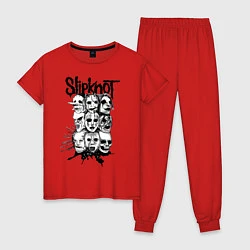 Пижама хлопковая женская Slipknot Faces, цвет: красный