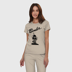 Пижама хлопковая женская Bender monochrome, цвет: миндальный — фото 2