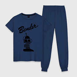 Пижама хлопковая женская Bender monochrome, цвет: тёмно-синий