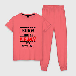 Пижама хлопковая женская Born to be an ARMY BTS, цвет: коралловый