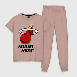 Пижама хлопковая женская Miami Heat-logo, цвет: пыльно-розовый