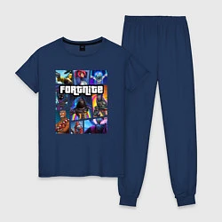 Пижама хлопковая женская Fortnite GTA, цвет: тёмно-синий