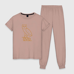 Пижама хлопковая женская OVO Owl, цвет: пыльно-розовый