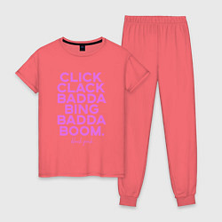 Пижама хлопковая женская Click Clack Black Pink, цвет: коралловый