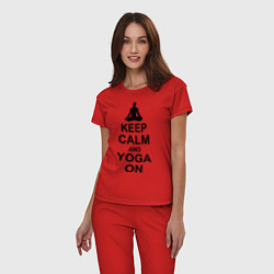 Пижама хлопковая женская Keep Calm & Yoga On, цвет: красный — фото 2