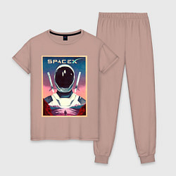 Пижама хлопковая женская SpaceX: Astronaut, цвет: пыльно-розовый