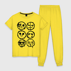 Пижама хлопковая женская HU Masks цвета желтый — фото 1
