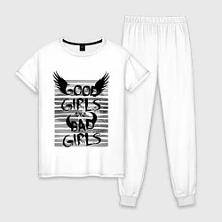 Пижама хлопковая женская Good girls are bad girls, цвет: белый