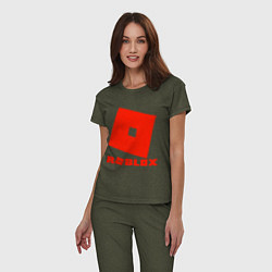 Пижама хлопковая женская Roblox Logo, цвет: меланж-хаки — фото 2