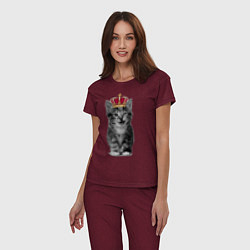 Пижама хлопковая женская Meow kitten, цвет: меланж-бордовый — фото 2