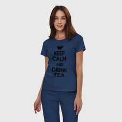 Пижама хлопковая женская Keep Calm & Drink Tea, цвет: тёмно-синий — фото 2