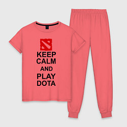 Пижама хлопковая женская Keep Calm & Play Dota, цвет: коралловый