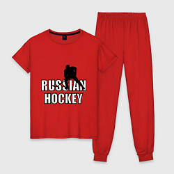 Пижама хлопковая женская Russian hockey, цвет: красный