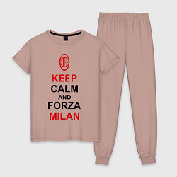 Пижама хлопковая женская Keep Calm & Forza Milan, цвет: пыльно-розовый
