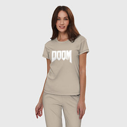 Пижама хлопковая женская DOOM, цвет: миндальный — фото 2