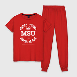Пижама хлопковая женская MSU, цвет: красный
