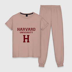 Пижама хлопковая женская Harvard University, цвет: пыльно-розовый