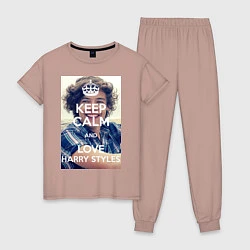 Пижама хлопковая женская Keep Calm & Love Harry Styles, цвет: пыльно-розовый