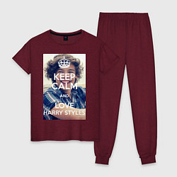 Пижама хлопковая женская Keep Calm & Love Harry Styles, цвет: меланж-бордовый