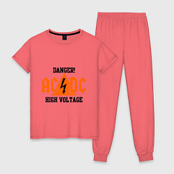 Пижама хлопковая женская AC/DC: High Voltage цвета коралловый — фото 1