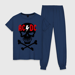 Пижама хлопковая женская AC/DC Skull, цвет: тёмно-синий
