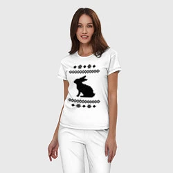 Пижама хлопковая женская Узор с зайцем, цвет: белый — фото 2