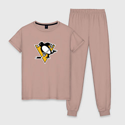 Пижама хлопковая женская Pittsburgh Penguins: Evgeni Malkin, цвет: пыльно-розовый