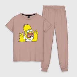Пижама хлопковая женская Homer Ahegao, цвет: пыльно-розовый