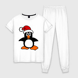 Пижама хлопковая женская Новогодний пингвин, цвет: белый