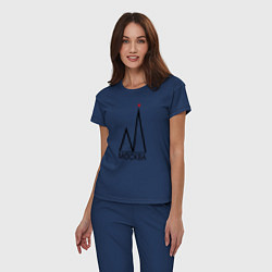 Пижама хлопковая женская Москва-чёрный логотип-2, цвет: тёмно-синий — фото 2