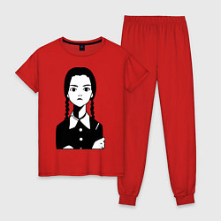 Пижама хлопковая женская Wednesday Addams, цвет: красный