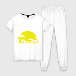 Пижама хлопковая женская Слоники на закате, цвет: белый