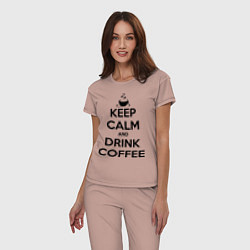 Пижама хлопковая женская Keep Calm & Drink Coffee, цвет: пыльно-розовый — фото 2