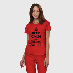 Пижама хлопковая женская Keep Calm & Drink Coffee, цвет: красный — фото 2