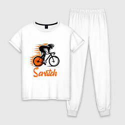 Пижама хлопковая женская Cycling scratch race, цвет: белый