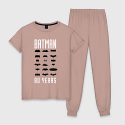 Пижама хлопковая женская Batman Logos, цвет: пыльно-розовый