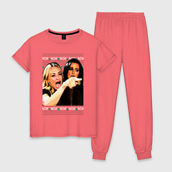 Пижама хлопковая женская Woman Yelling at a Cat, цвет: коралловый