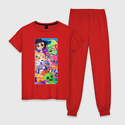 Пижама хлопковая женская Brawl Stars персонажи, цвет: красный