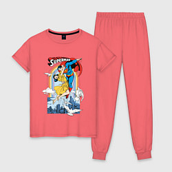 Пижама хлопковая женская Superman цвета коралловый — фото 1