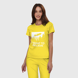 Пижама хлопковая женская I WANT TO BELIEVE, цвет: желтый — фото 2
