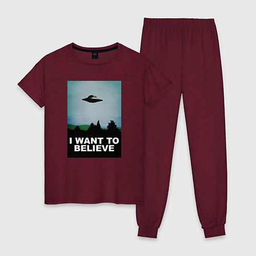 Женская пижама I WANT TO BELIEVE / Меланж-бордовый – фото 1