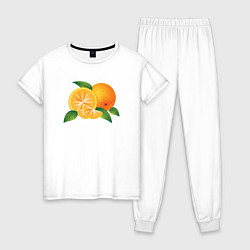 Пижама хлопковая женская Апельсины, цвет: белый