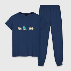 Пижама хлопковая женская Смешные мопсы, цвет: тёмно-синий