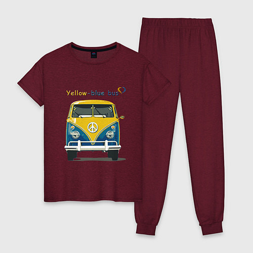 Женская пижама Я люблю вас Yellow-blue bus / Меланж-бордовый – фото 1