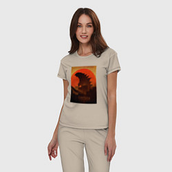 Пижама хлопковая женская Godzilla and red sun, цвет: миндальный — фото 2