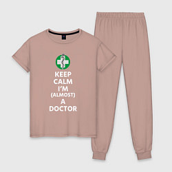 Пижама хлопковая женская Keep calm I??m a doctor, цвет: пыльно-розовый