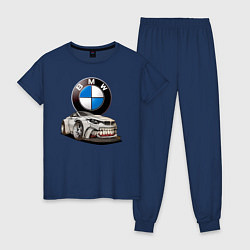 Пижама хлопковая женская BMW оскал, цвет: тёмно-синий