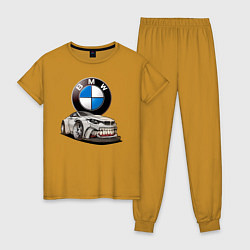Пижама хлопковая женская BMW оскал, цвет: горчичный