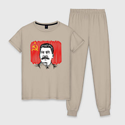 Пижама хлопковая женская Сталин и флаг СССР, цвет: миндальный